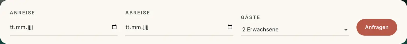 The enquiry bar: arrival, departure, guests and the enquiry button