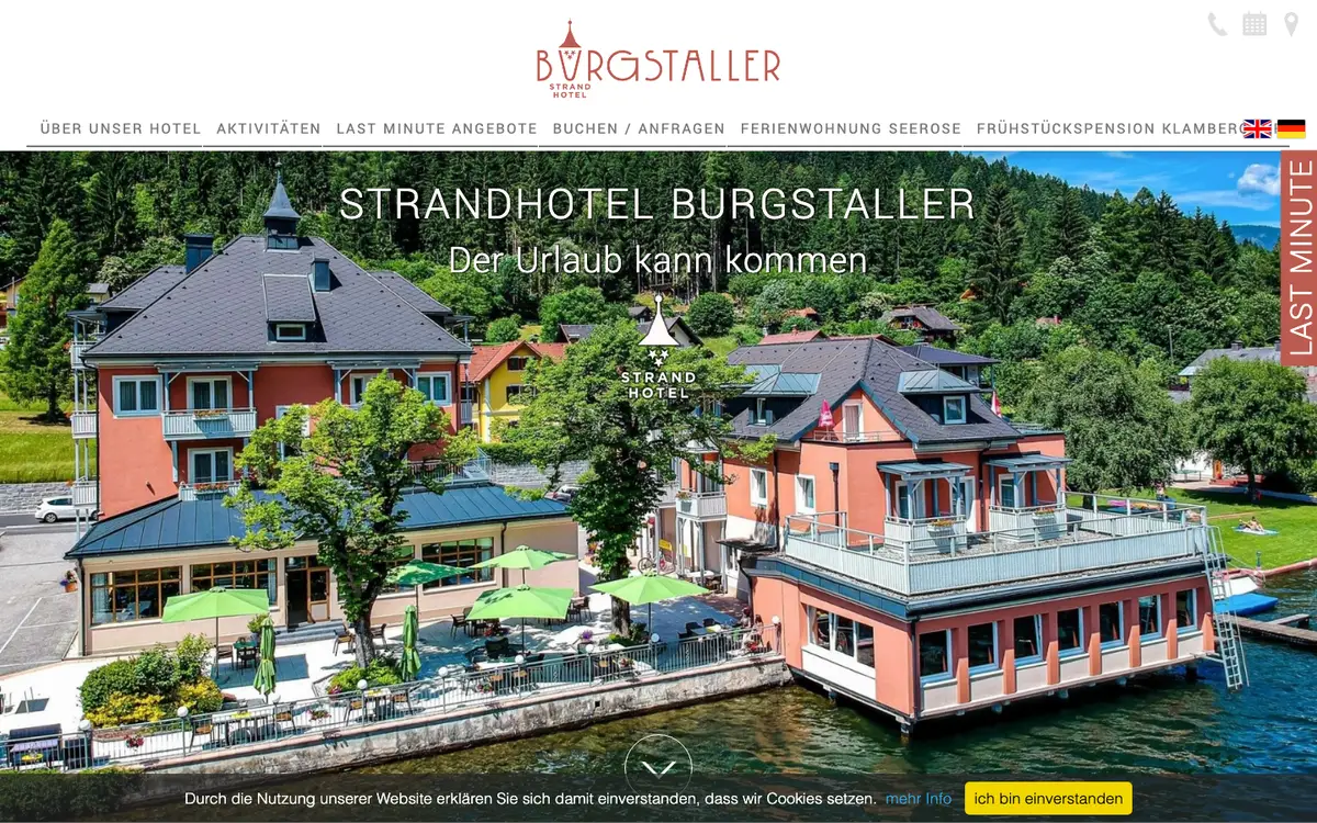 The old website of the Strandhotel Burgstaller before the relaunch