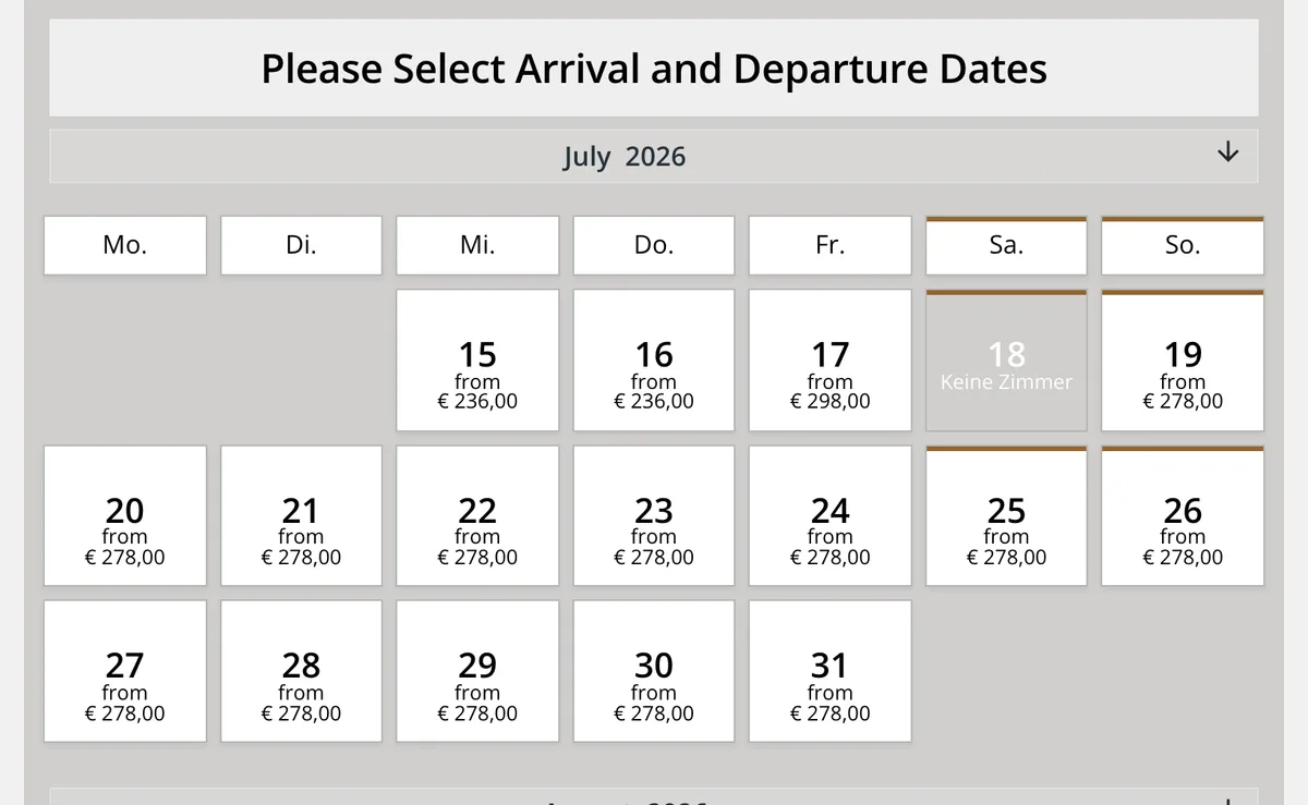 The embedded booking engine: availability calendar with real nightly rates