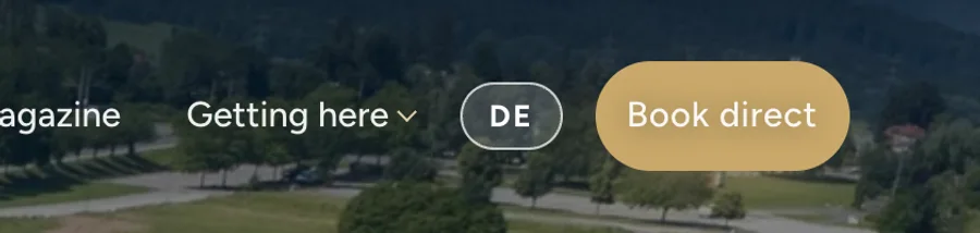 The language switcher in the navigation: DE next to the Book direct button