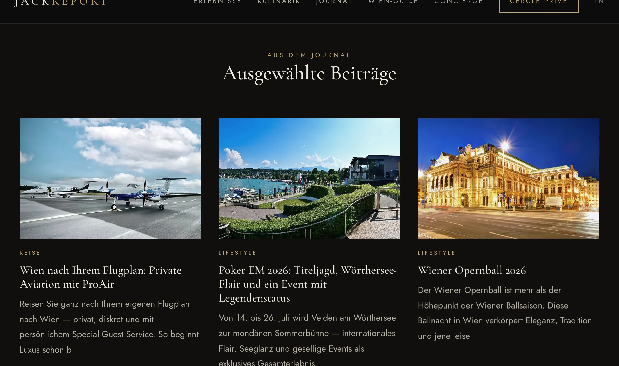 The Jackreport journal: articles on the opera ball, New Year's Eve, Advent and private aviation