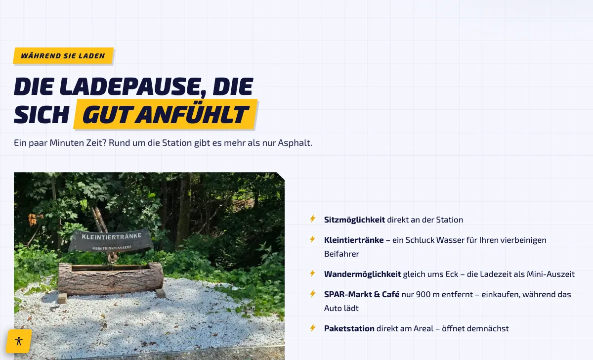 'While you charge' section with tips about the surroundings of the charging station