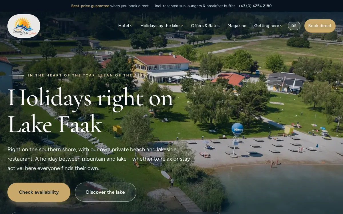 The home page of strandhotelfaak.com - best-price bar and booking bar from the first second