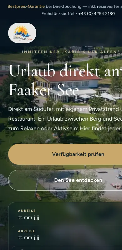 The mobile view - booking bar right on the first screen